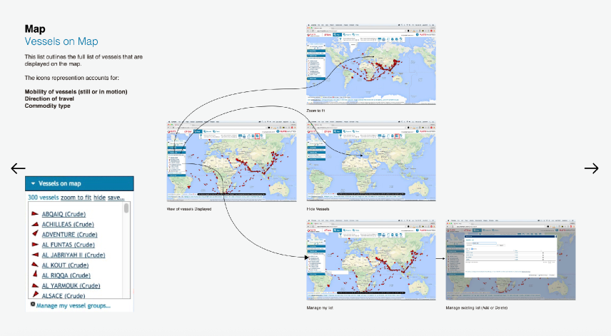Contextual inquiry of vessels-on-map flow