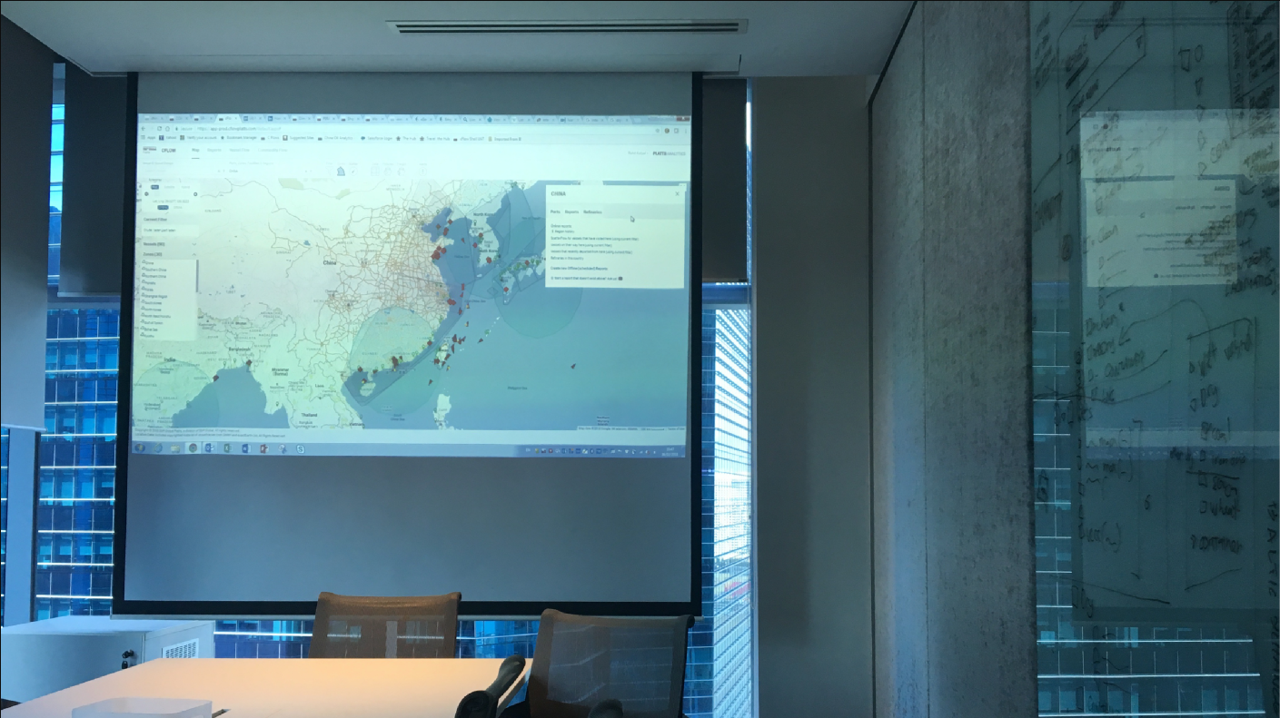 Collaborative workshop reviewing the cFlow interface on screen